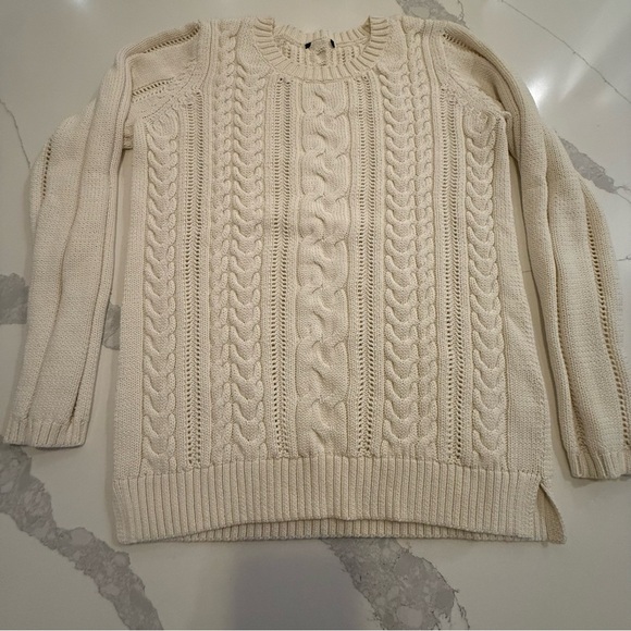 Talbots Women’s Pointelle Cable Knit Cotton Chunky Sweater Ivory WM’s Small NWOT - Picture 10 of 14
